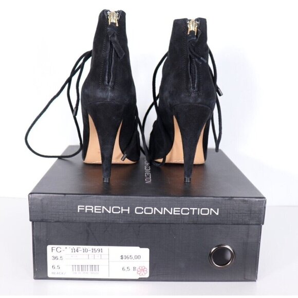 French Connection Women Size 6.5 Black Nari Pumos Lace-Up Zipper Suede Heels NEW - Picture 4 of 6